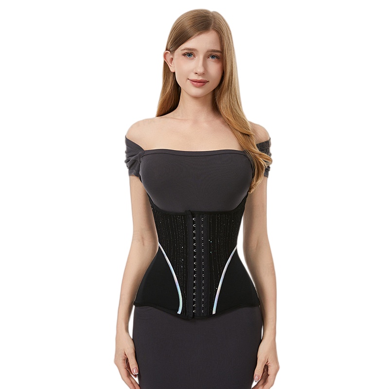 Black Waist Trainer Corset - Womens Tummy Control Underbust Girdle Cincher